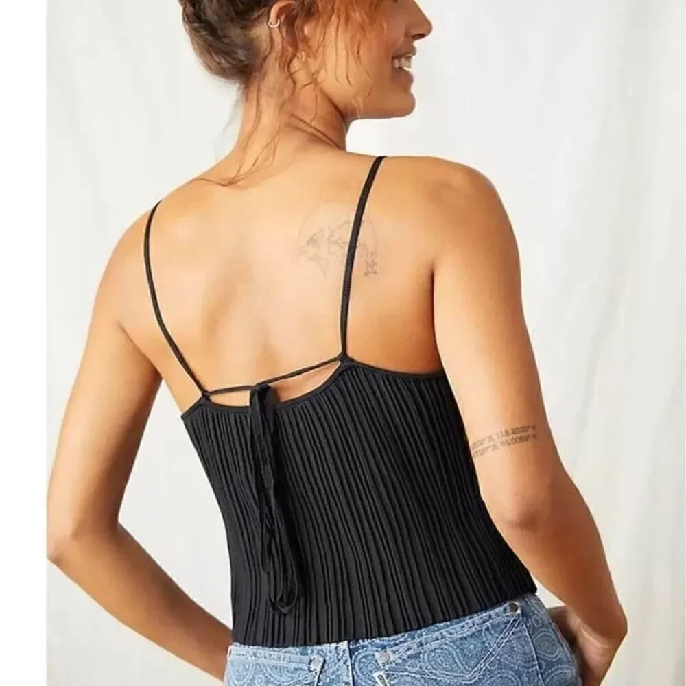 Free People intimately ￼Get to know you black tank tie back size S